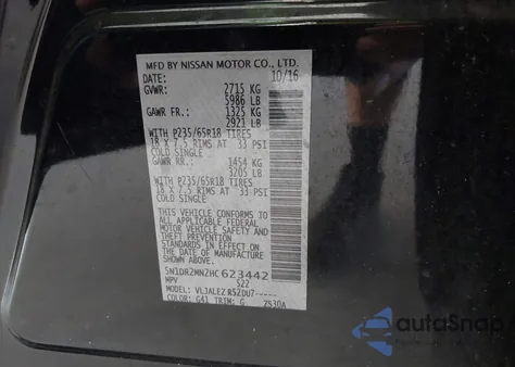 2017 Nissan Pathfinder Sv from USA, damaged, VIN 5N1DR2MN2HC623442